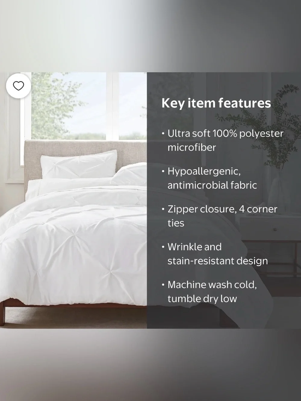 New Serta Simply Clean Pleated 3-Piece Solid Duvet Set, White, Full/Queen F/Q